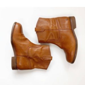 Madewell Western Cognac Leather Slip On boots Ankle Boot Bootie Flat Cognac Sz 7